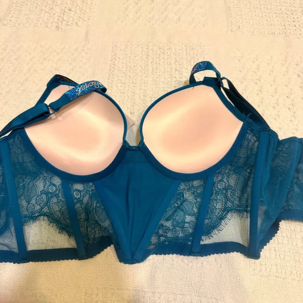 NWT Victoria’s Secret 34C rhinestone strap lace push up corset BC3 3305